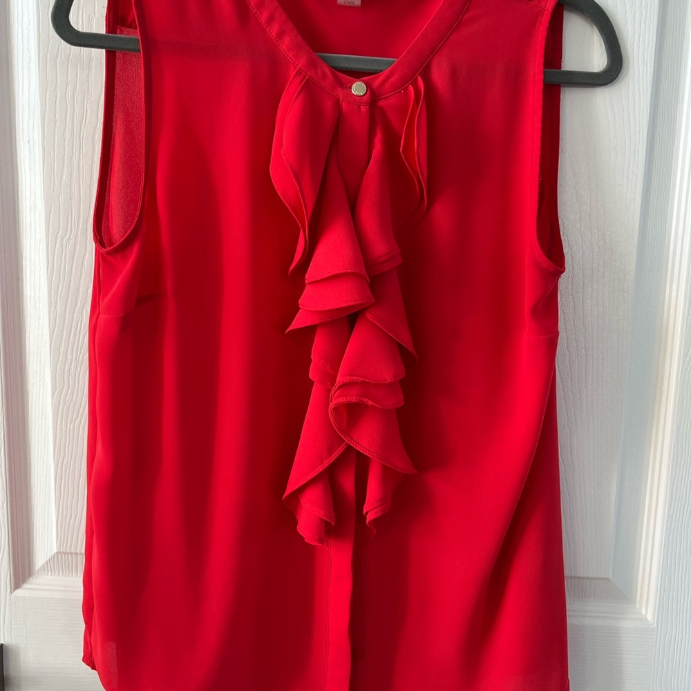 Red Sleeveless Ruffle Blouse